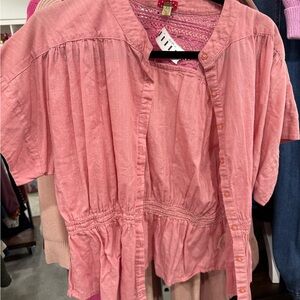 Free People Pink Button Down Shirt